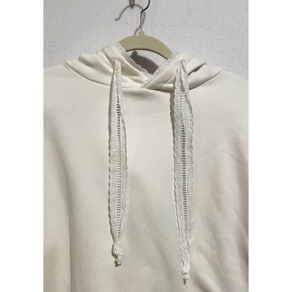 Navy Paris Sweatshirt Womens Large Ivory Sweat Hopper Eyelet Trim Loungewear - Picture 2 of 7